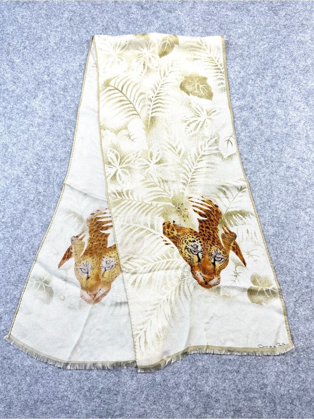 Oscar de la Renta Leopard Motif Print Silk Scarf Jungle Safari Cheetah Animal